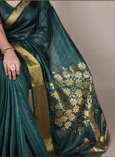 Dark Green Premium Raw Silk