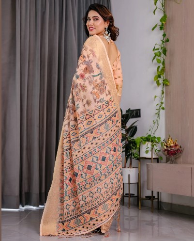 Pure Handloom Linen Floral Printed Saree,