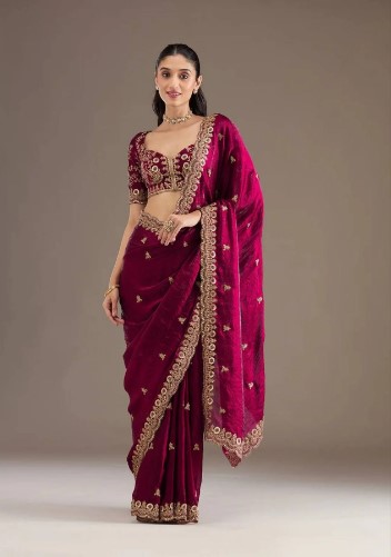satin silk saree with zari dori