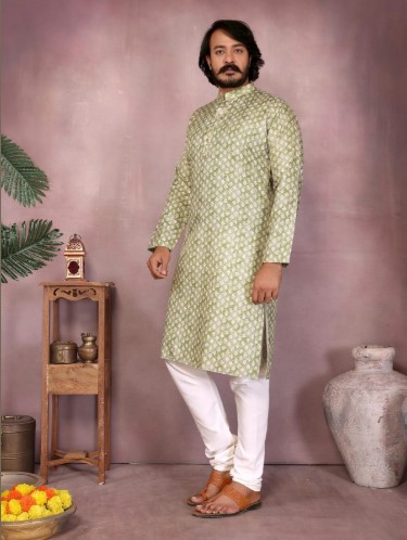 Light Green Cotton Sequence Work Kurta Pyjama