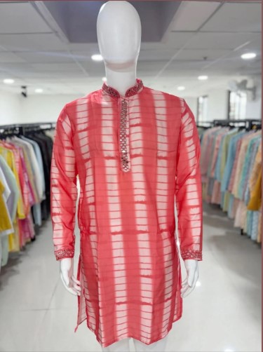 Coral Red Royal Silk Kurta Pajama