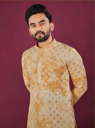 Lucknowi Yellow Pure Rayon Elegance Kurta Pajama