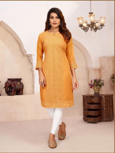 Yellow Chikankari Kurti Georgette Glam