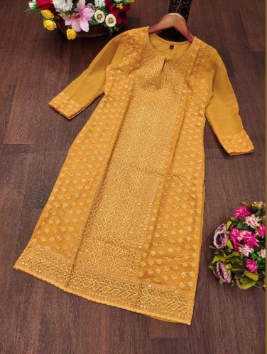 Yellow Chikankari Kurti Georgette Glam