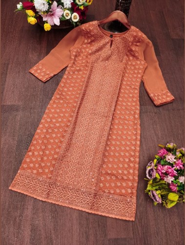 Sunset Orange Chikankari Kurti