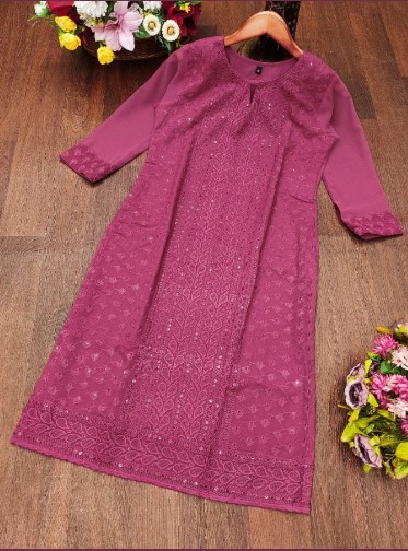Pink Chikankari Kurti with Sequence Soft