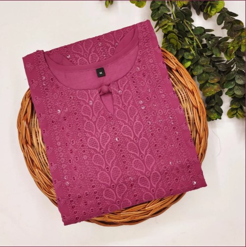 Pink Chikankari Kurti with Sequence Soft