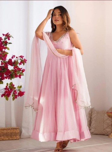 Designer PInk Georgette Anarkali Kurti