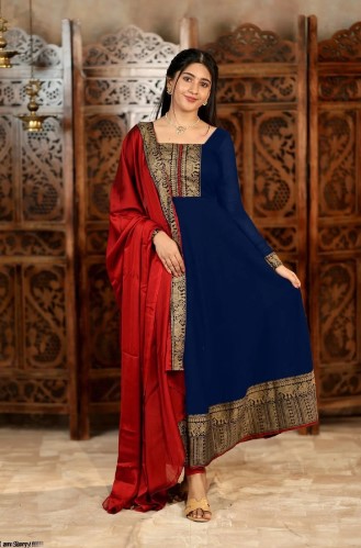 Purple Vichitra Silk Embroidered Kurti Set with Jacquard Lace Dupatta