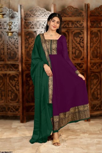 Purple Vichitra Silk Embroidered Kurti Set with Jacquard Lace Dupatta