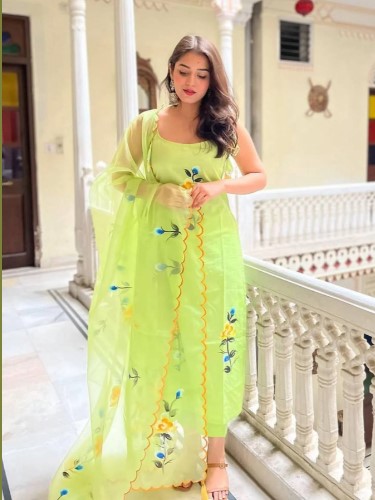 Elegant Light Green Floral Viscose Readymade Kurti