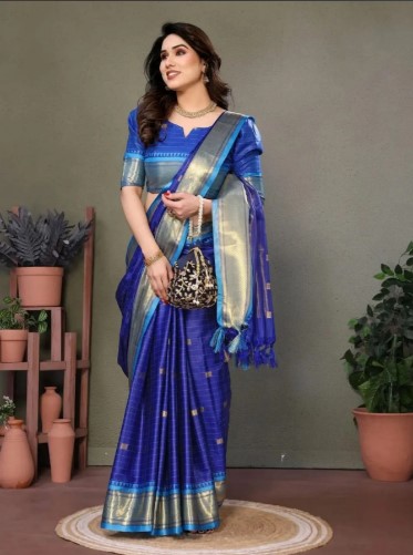 Pure Aura Cotton Silk Saree Contrast Blouse & Pallu