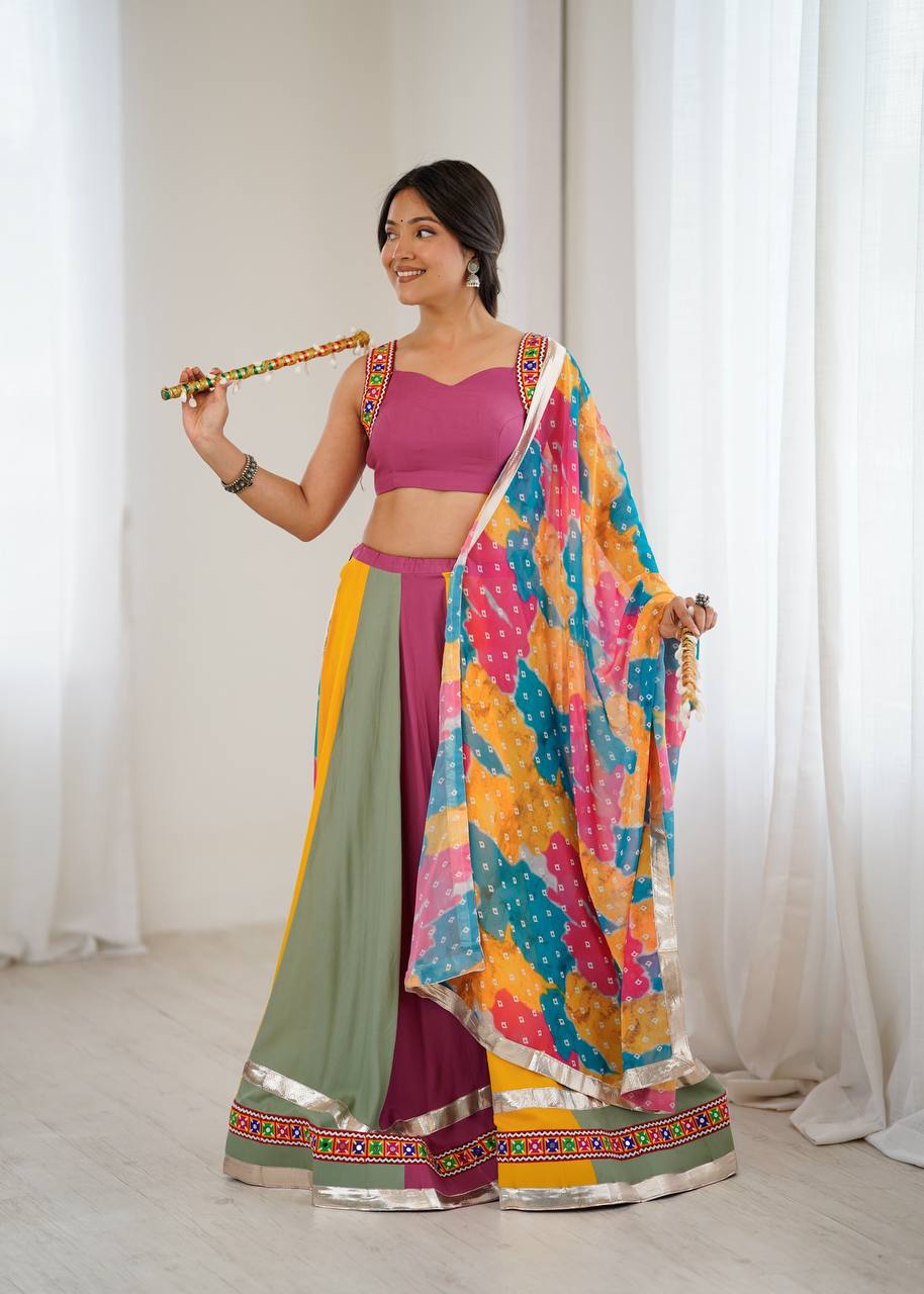Havy Rayon Gamthi Thred Work With Real Mirror Lehenga Choli